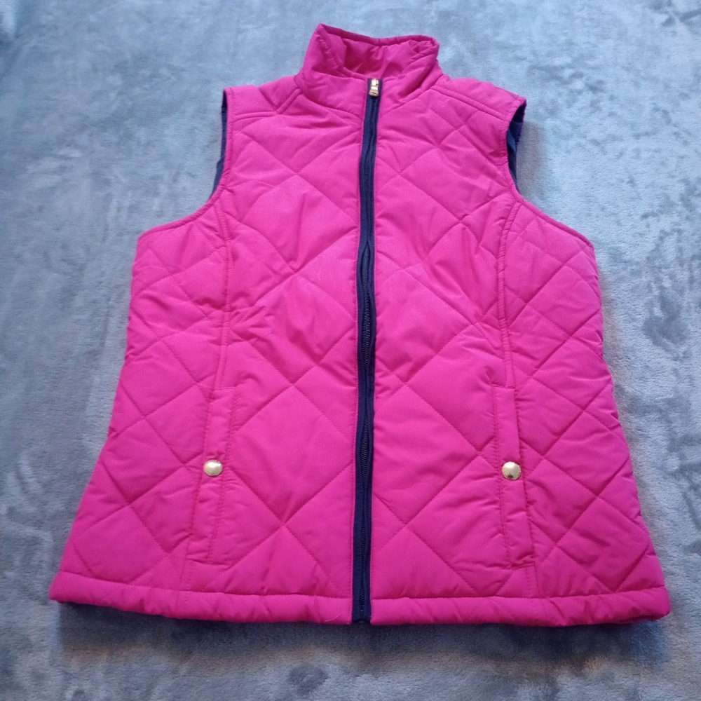 Lauren Ralph Lauren Vest Womens Bright Small Pink Quilted Full Zip Preppy Spring